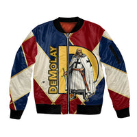 Jacques De Molay Sleeve Zip Bomber Jacket Crusader Knight Retro Virtues Seven Precepts