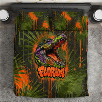 Florida Alligator Airboat Bedding Set Everglade Swamp Life Graffiti Splatter Artwork