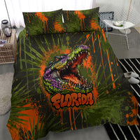 Florida Alligator Airboat Bedding Set Everglade Swamp Life Graffiti Splatter Artwork