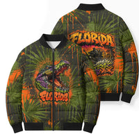 Florida Alligator Airboat Bomber Puffer Jacket Everglade Swamp Life Graffiti Splatter Artwork