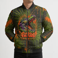 Florida Alligator Airboat Bomber Puffer Jacket Everglade Swamp Life Graffiti Splatter Artwork