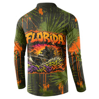 Florida Alligator Airboat Button Sweatshirt Everglade Swamp Life Graffiti Splatter Artwork