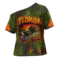Florida Alligator Airboat Cross Shoulder Shirt Everglade Swamp Life Graffiti Splatter Artwork