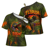 Florida Alligator Airboat Cross Shoulder Shirt Everglade Swamp Life Graffiti Splatter Artwork