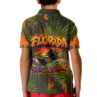 Florida Alligator Airboat Kid Polo Shirt Everglade Swamp Life Graffiti Splatter Artwork