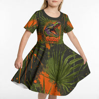 Florida Alligator Airboat Kid Short Sleeve Dress Everglade Swamp Life Graffiti Splatter Artwork