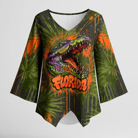 Florida Alligator Airboat Kimono Sleeve Blouse Everglade Swamp Life Graffiti Splatter Artwork
