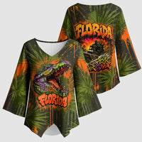 Florida Alligator Airboat Kimono Sleeve Blouse Everglade Swamp Life Graffiti Splatter Artwork