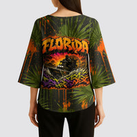 Florida Alligator Airboat Kimono Sleeve Blouse Everglade Swamp Life Graffiti Splatter Artwork