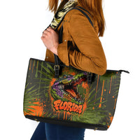 Florida Alligator Airboat Leather Tote Bag Everglade Swamp Life Graffiti Splatter Artwork