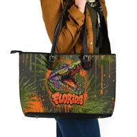 Florida Alligator Airboat Leather Tote Bag Everglade Swamp Life Graffiti Splatter Artwork