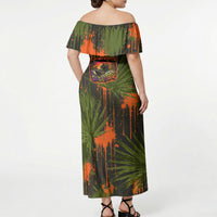 Florida Alligator Airboat Off Shoulder Maxi Dress Everglade Swamp Life Graffiti Splatter Artwork