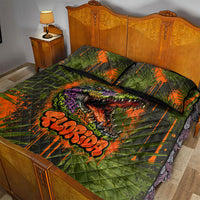 Florida Alligator Airboat Quilt Bed Set Everglade Swamp Life Graffiti Splatter Artwork