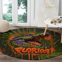 Florida Alligator Airboat Round Carpet Everglade Swamp Life Graffiti Splatter Artwork