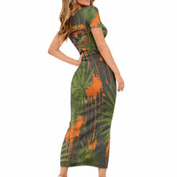 Florida Alligator Airboat Short Sleeve Bodycon Dress Everglade Swamp Life Graffiti Splatter Artwork