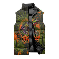 Florida Alligator Airboat Sleeveless Puffer Jacket Everglade Swamp Life Graffiti Splatter Artwork