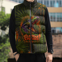 Florida Alligator Airboat Sleeveless Puffer Jacket Everglade Swamp Life Graffiti Splatter Artwork