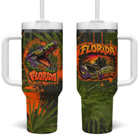 Florida Alligator Airboat Tumbler With Handle Everglade Swamp Life Graffiti Splatter Artwork