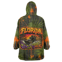 Florida Alligator Airboat Wearable Blanket Hoodie Everglade Swamp Life Graffiti Splatter Artwork