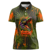 Florida Alligator Airboat Women Polo Shirt Everglade Swamp Life Graffiti Splatter Artwork