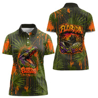 Florida Alligator Airboat Women Polo Shirt Everglade Swamp Life Graffiti Splatter Artwork