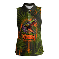 Florida Alligator Airboat Women Sleeveless Polo Shirt Everglade Swamp Life Graffiti Splatter Artwork