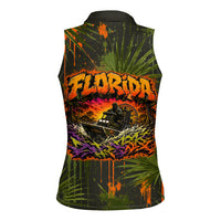 Florida Alligator Airboat Women Sleeveless Polo Shirt Everglade Swamp Life Graffiti Splatter Artwork