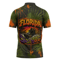 Florida Alligator Airboat Zipper Polo Shirt Everglade Swamp Life Graffiti Splatter Artwork