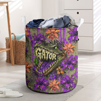 Florida Gator Wild Airboat Laundry Basket Tropical Hibiscus Floral Graffiti Paint Splatter Art