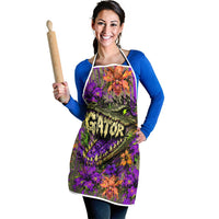 Florida Gator Wild Airboat Apron Tropical Hibiscus Floral Graffiti Paint Splatter Art