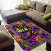 Florida Gator Wild Airboat Area Rug Tropical Hibiscus Floral Graffiti Paint Splatter Art