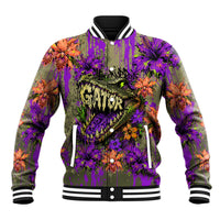 Florida Gator Wild Airboat Baseball Jacket Tropical Hibiscus Floral Graffiti Paint Splatter Art