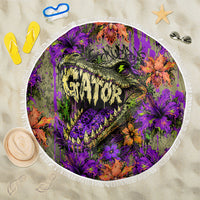 Florida Gator Wild Airboat Beach Blanket Tropical Hibiscus Floral Graffiti Paint Splatter Art