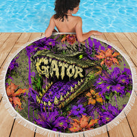 Florida Gator Wild Airboat Beach Blanket Tropical Hibiscus Floral Graffiti Paint Splatter Art