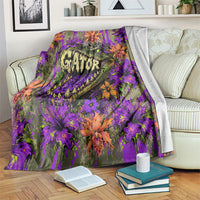 Florida Gator Wild Airboat Blanket Tropical Hibiscus Floral Graffiti Paint Splatter Art