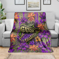 Florida Gator Wild Airboat Blanket Tropical Hibiscus Floral Graffiti Paint Splatter Art