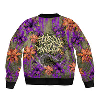 Florida Gator Wild Airboat Bomber Jacket Tropical Hibiscus Floral Graffiti Paint Splatter Art