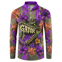 Florida Gator Wild Airboat Button Sweatshirt Tropical Hibiscus Floral Graffiti Paint Splatter Art