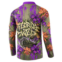 Florida Gator Wild Airboat Button Sweatshirt Tropical Hibiscus Floral Graffiti Paint Splatter Art
