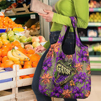 Florida Gator Wild Airboat Grocery Bag Tropical Hibiscus Floral Graffiti Paint Splatter Art