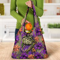 Florida Gator Wild Airboat Grocery Bag Tropical Hibiscus Floral Graffiti Paint Splatter Art