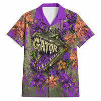 Florida Gator Wild Airboat Hawaiian Shirt Tropical Hibiscus Floral Graffiti Paint Splatter Art