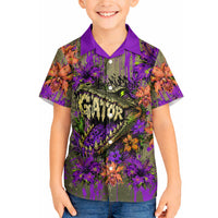 Florida Gator Wild Airboat Hawaiian Shirt Tropical Hibiscus Floral Graffiti Paint Splatter Art