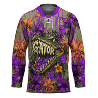 Florida Gator Wild Airboat Hockey Jersey Tropical Hibiscus Floral Graffiti Paint Splatter Art