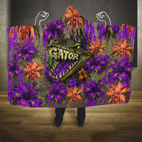 Florida Gator Wild Airboat Hooded Blanket Tropical Hibiscus Floral Graffiti Paint Splatter Art