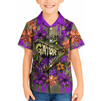 Florida Gator Wild Airboat Kid Hawaiian Shirt Tropical Hibiscus Floral Graffiti Paint Splatter Art