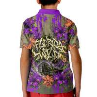 Florida Gator Wild Airboat Kid Polo Shirt Tropical Hibiscus Floral Graffiti Paint Splatter Art