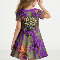 Florida Gator Wild Airboat Kid Short Sleeve Dress Tropical Hibiscus Floral Graffiti Paint Splatter Art