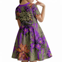 Florida Gator Wild Airboat Kid Short Sleeve Dress Tropical Hibiscus Floral Graffiti Paint Splatter Art