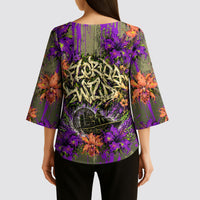 Florida Gator Wild Airboat Kimono Sleeve Blouse Tropical Hibiscus Floral Graffiti Paint Splatter Art
